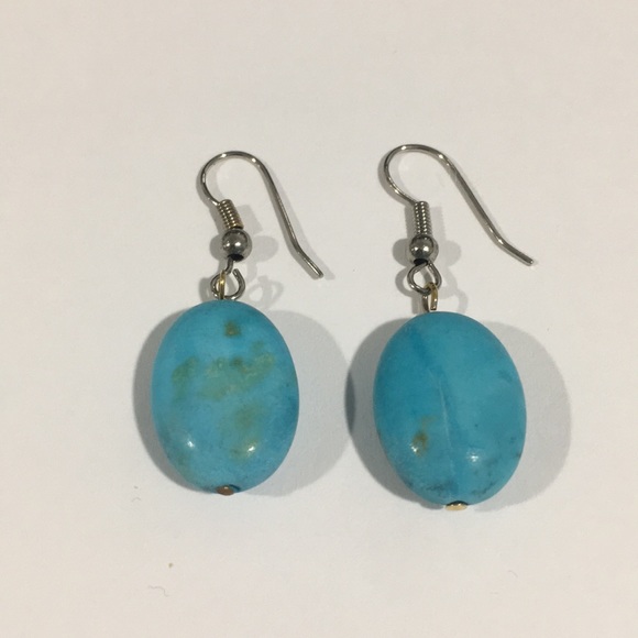 Silver 925 Dangling Earrings With Blue Turquoise - Picture 4 of 4